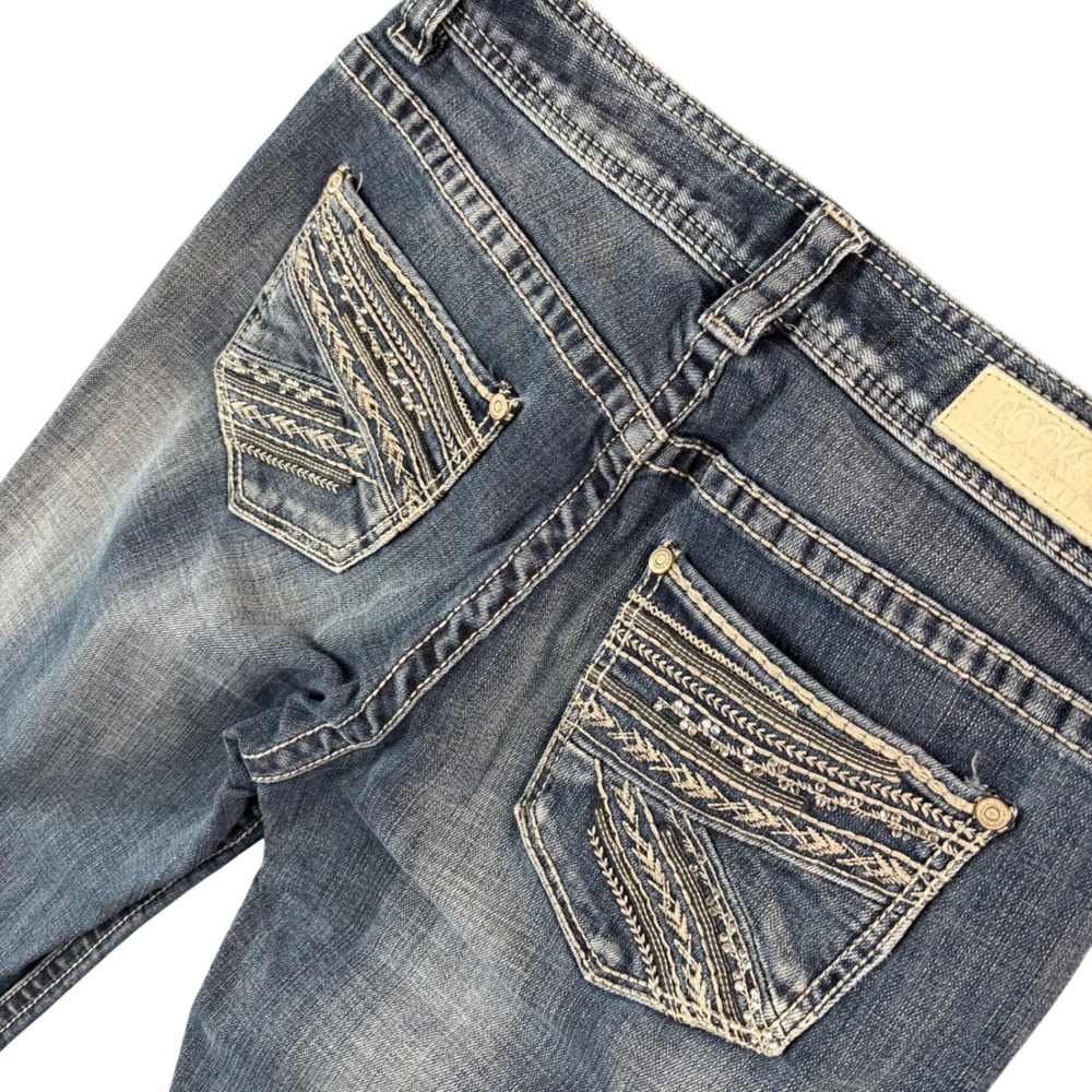 Rock &‎ Roll Cowgirl Bootcut Jeans Womens 28x32.5 Dark Wash Embroidered Western